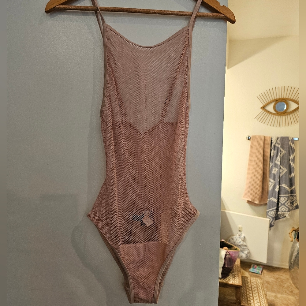 Blush mesh bodysuit.